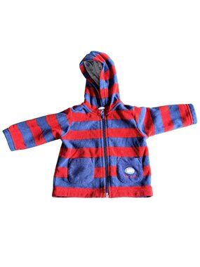 Carters 6 Months Baby Boys Striped Fleece Hoodie Jacket Red Blue Pockets